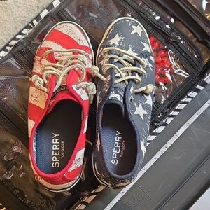 Sperry Womans Red White and Blue Star-Stripe Sneakers Patriotic